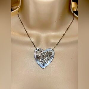 EUC Silver Tone Metal Heart with Dangling Stone Necklace. 8"